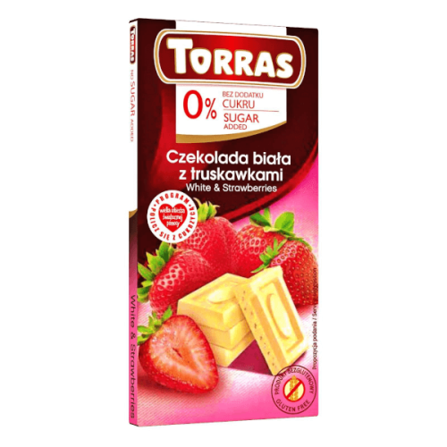 Czekolada biała z truskawkami bez dodatku cukru 75g Torras
